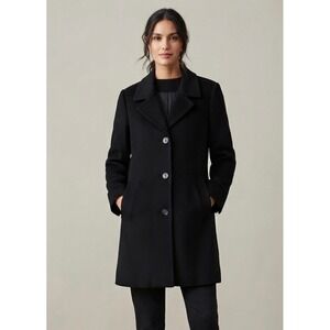 VTG Stephanie Mathews Wool Coat Womens 14 Black Mid-Length Button Front 90s